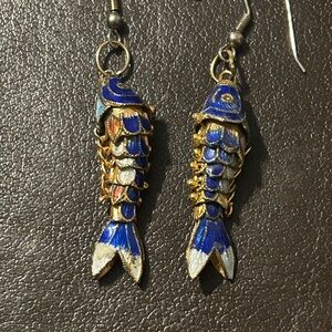 Vintage Articulated Cloisonné Fish Earrings